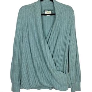 Maeve Anthropologie Womans Aqua Plush‎ Wrap Balletcore Sweater Size Small